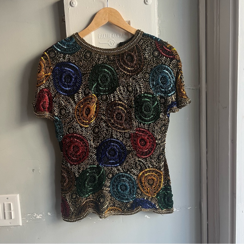 Vintage 1980s Henri Bendel Beaded Silk Top
